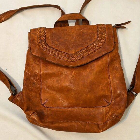 Vilenca Holland Cognac Brown Soft Leather Braided Woven det Medium Backpack Tote - Picture 1 of 11